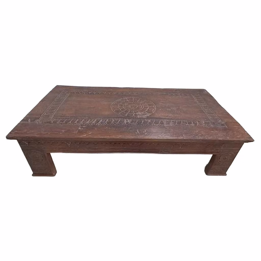 Comodino Wanderlust Deco in legno marrone con design geometrico ed etnico L: 81 cm, H: 37 cm – 2