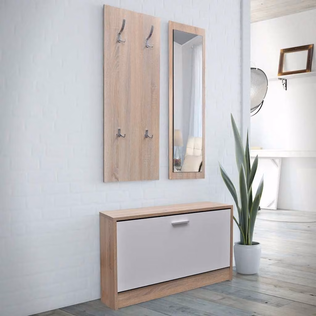 Scarpiera moderna vidaXL in legno e plastica, colore rovere e bianco, con scomparti basculanti e ripiani interni