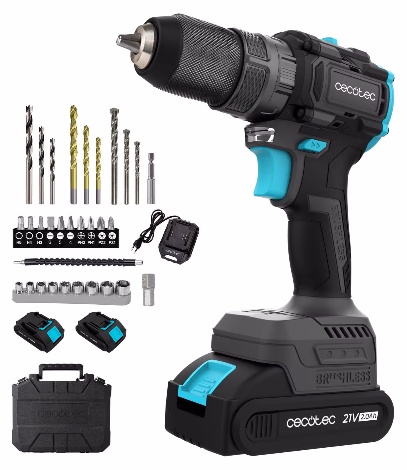 Cecotec Trapano a Percussione e Avvitatore 2 Batterie 21V-2000mAh PowerForce 3000 Impact Brushless. Motore Brushless, 32000IPM