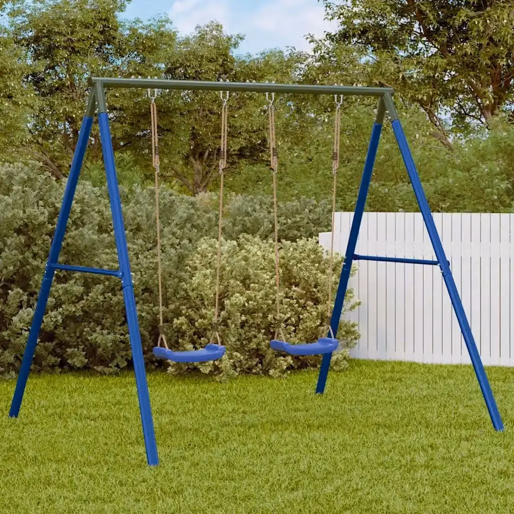 Set di 2 altalene da esterno CFW2003118 in metallo e plastica, colori blu e verde, H 206 cm x L 185 cm x P 185 cm – 2