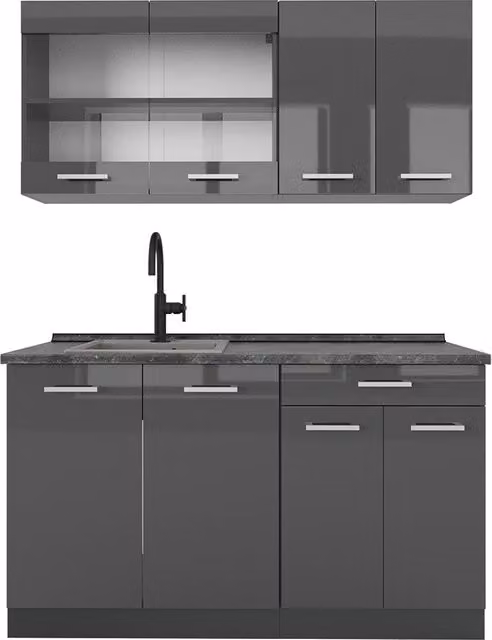 Cucina monoblocco R-Line Antracite lucido/Antracite 140 cm, PL Antracite Vicco