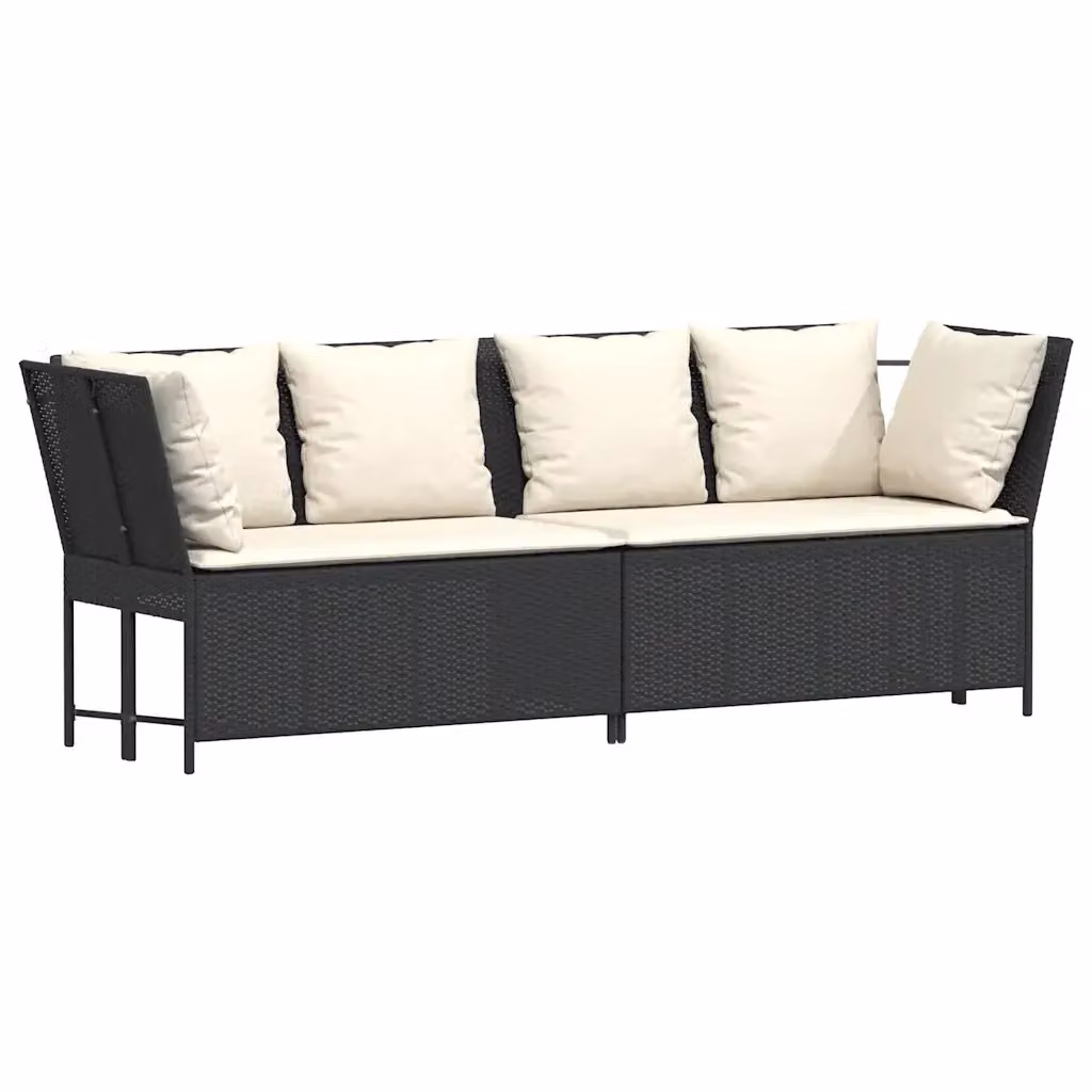 Divano da giardino moderno vidaXL in polyrattan nero e bianco con cuscini inclusi e coperture rimovibili – 2