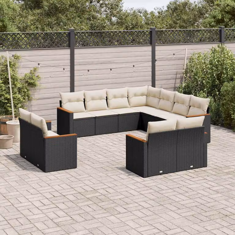 vidaXL Set Divani da Giardino a Forma di L in Polyrattan Nero con Cuscini Imbottiti e Rivestimenti Rimovibili