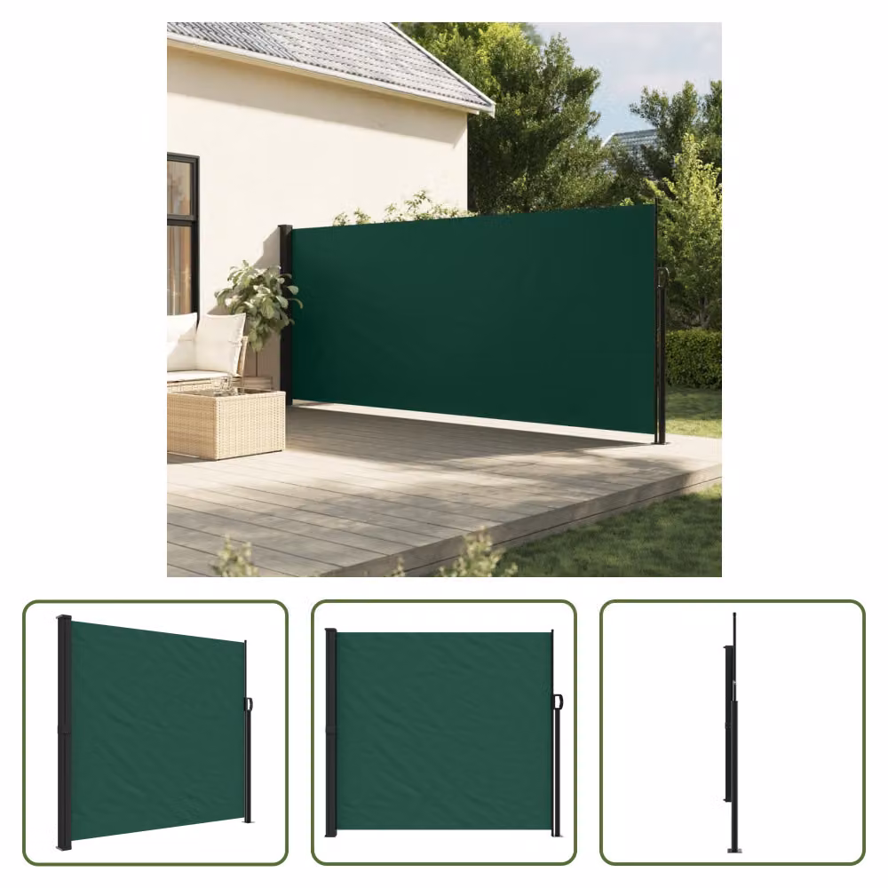 The Living Store Tenda laterale estensibile Verde scuro 180x300 cm
