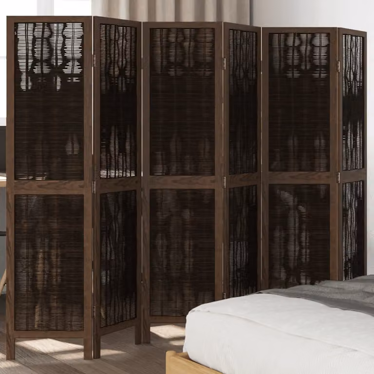 Divisorio Ambienti vidaXL con 6 Pannelli in Legno di Paulownia Massello Marrone Scuro Design Moderno Geometrico H: 160 cm, L: 215 cm