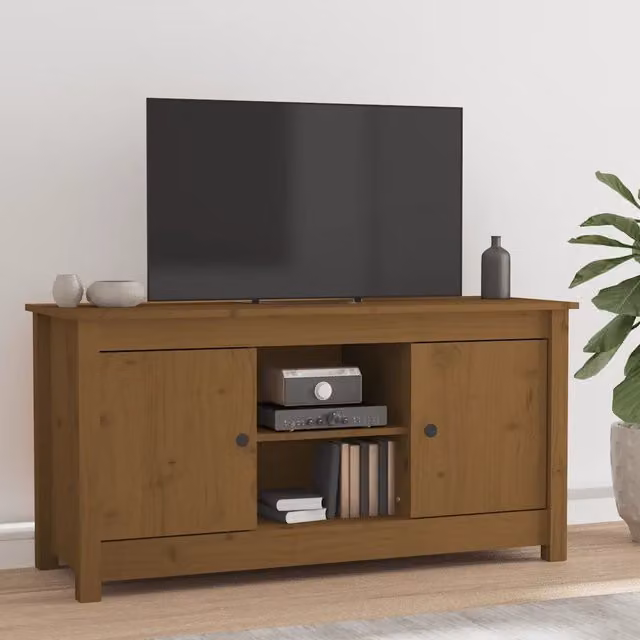 Mobile Porta TV Miele VIDAXL in Legno Massello di Pino Marrone, L: 103 cm, P: 36,5 cm, H: 52 cm – 1