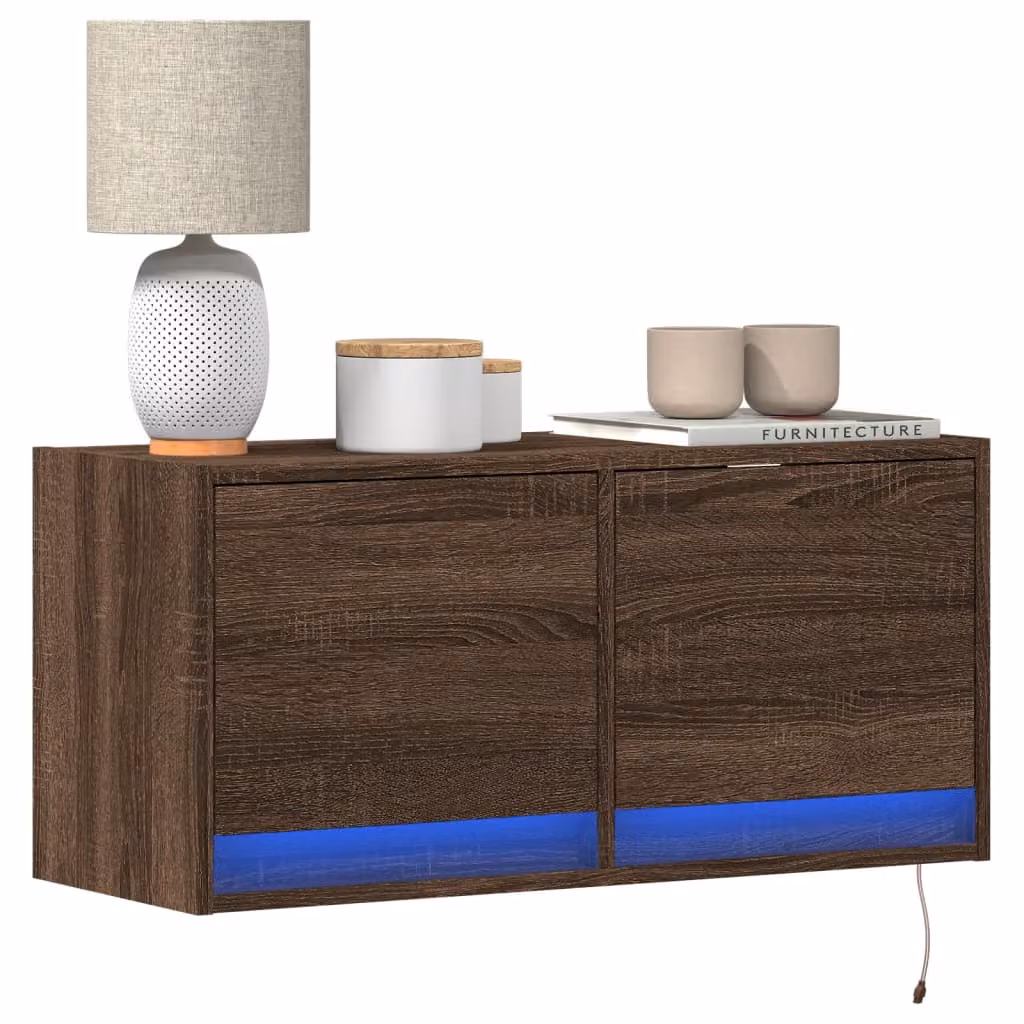 Mobile TV a parete vidaXL con luci LED in rovere marrone L 80 cm, P 31 cm, H 35 cm