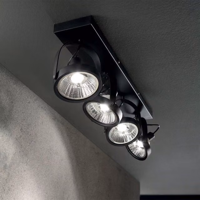 Plafoniera Ideal Lux Glim in metallo e vetro, design moderno e regolabile, disponibile in bianco o nero