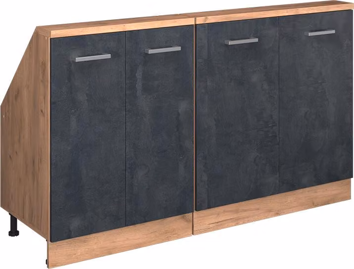 Mobile cucina sottotetto Vicco R-Line Calce nera 140 cm Set di 2, Model 58151