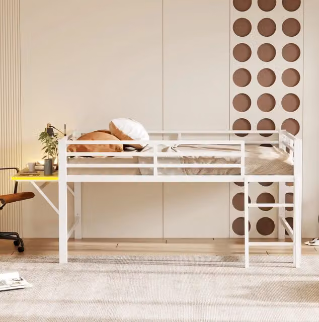 Letto in metallo 140x200 cm con scrivania pieghevole e LED