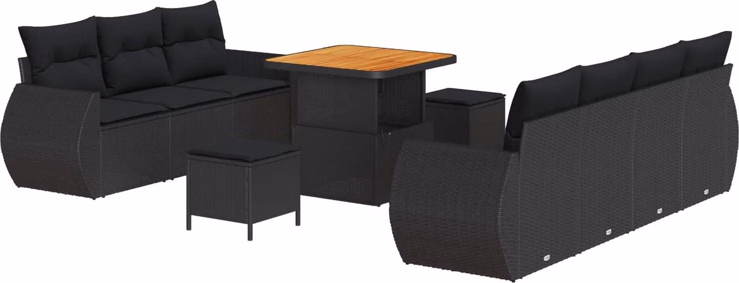 Set Divano da Giardino con cuscino 10 pcs Nero polyrattan