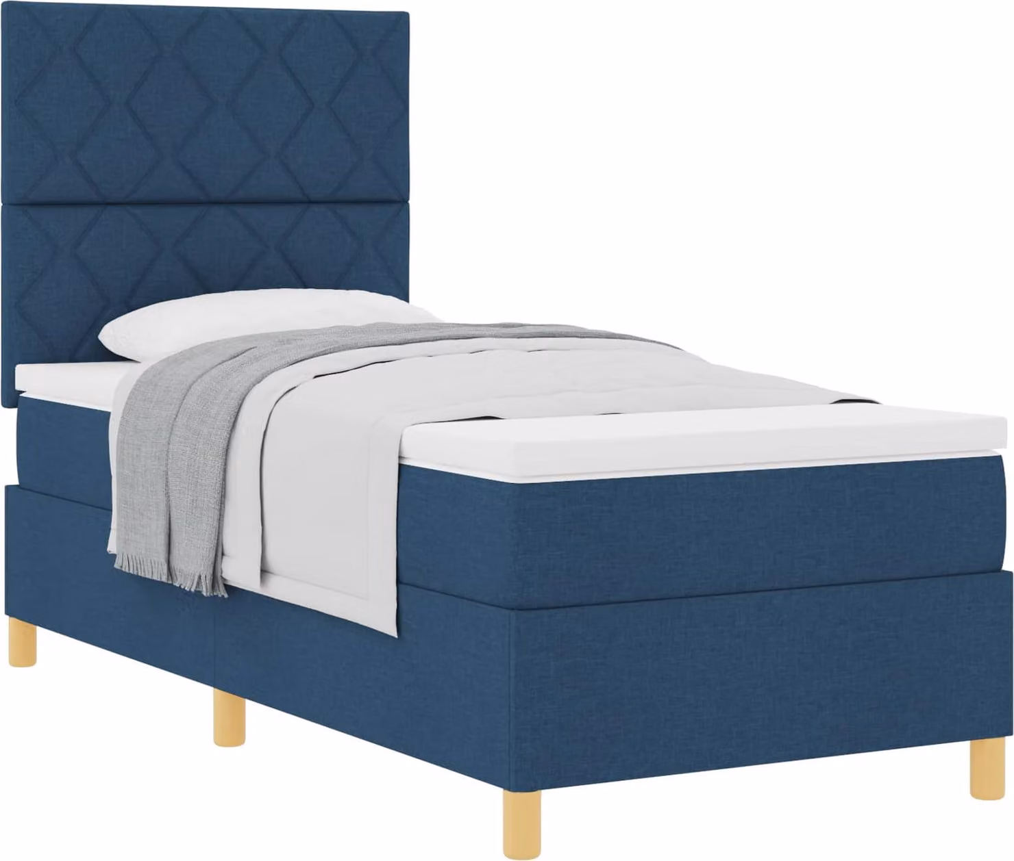 Letto a molle insacchettate con materasso e testata in tessuto blu 90 x 200 cm