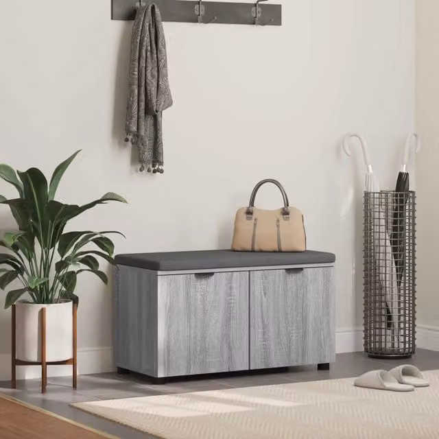 Panca per ingresso con cuscino-Sgabello-Panca da Corridoio Grigio Sonoma 80 x 46 x 46 cm