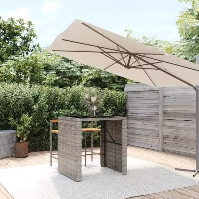 Tavolo da Bar con Piano in Vetro Grigio 105x80x110cm Polyrattan 362595