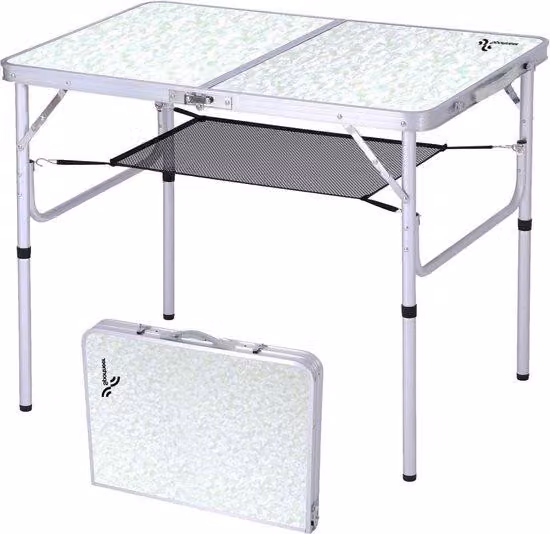 Tavolo pieghevole da campeggio Famanu, regolabile in altezza, portatile, per interni ed esterni, dimensioni 59,9 cm (lunghezza) x 39,9 cm (larghezza), con 2 altezze regolabili e ripiano a rete