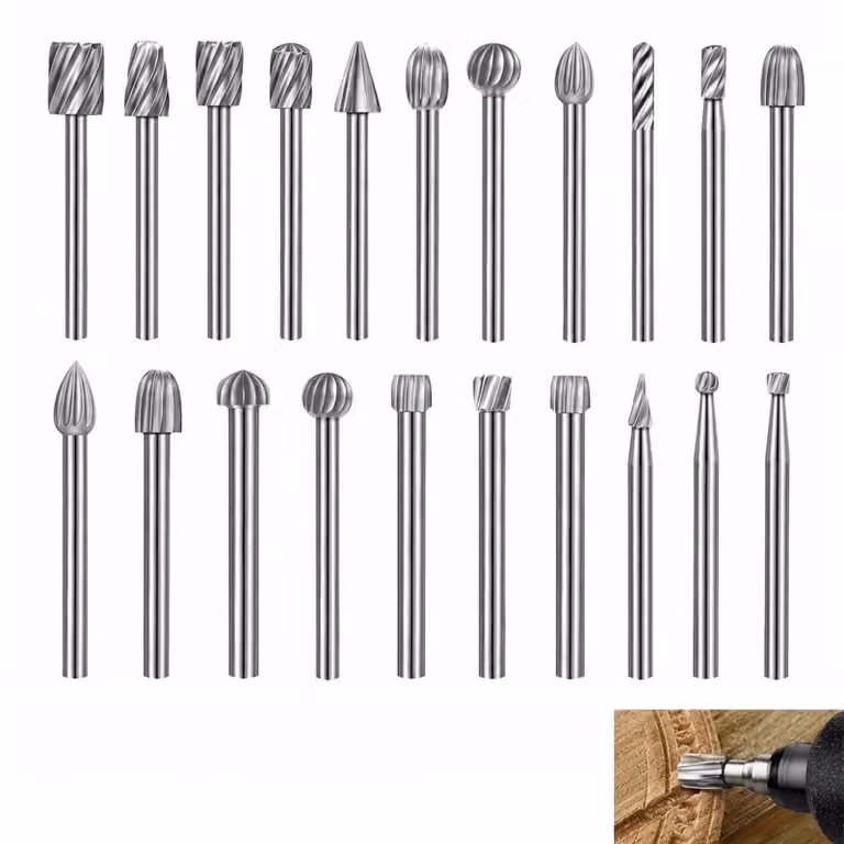 Set di 20 utensili da taglio in metallo duro con gambo da 3 mm