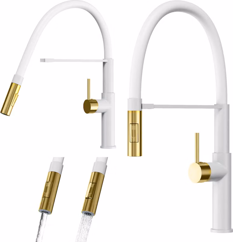 Granitan - Miscelatore cucina - Rubinetto cucina altezza 47 cm - Miscelatore lavello bianco - SORIA