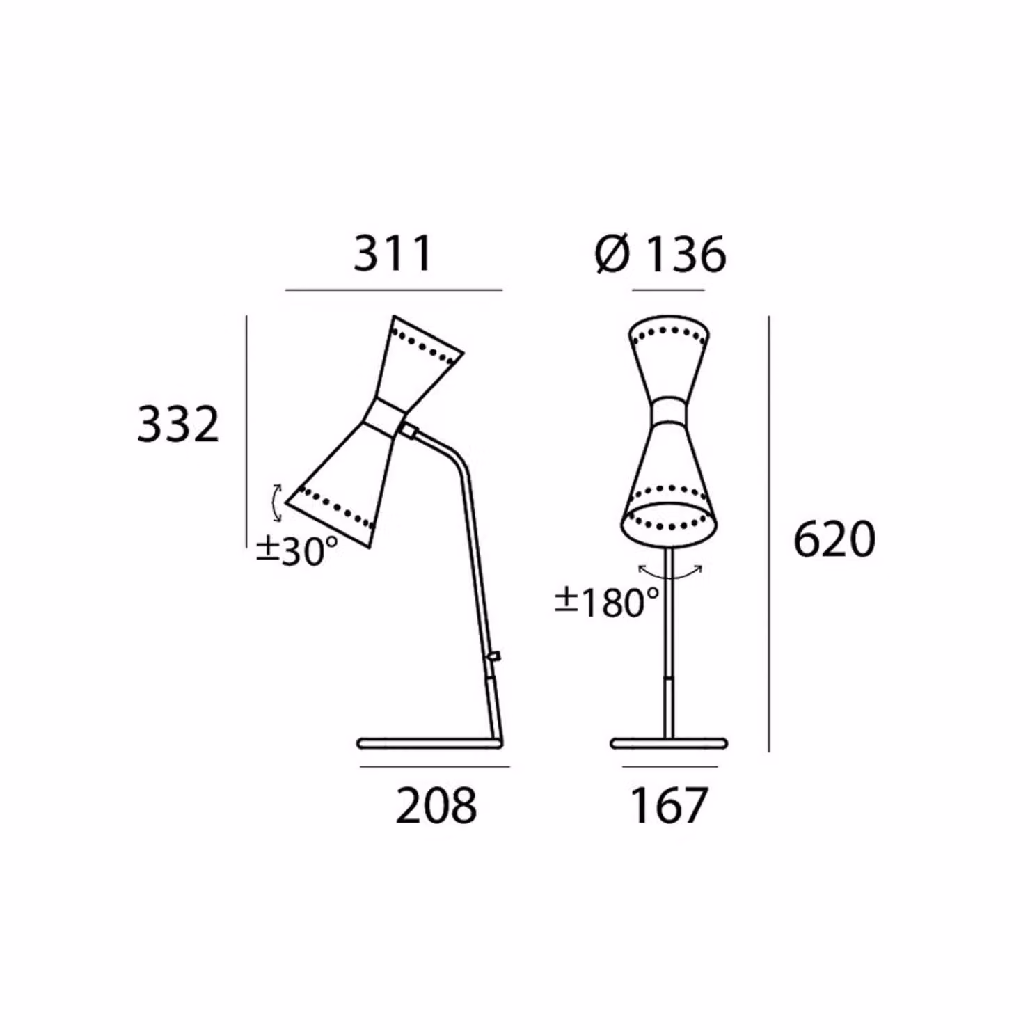 Stilnovo Lampada da tavolo di design Megafono, Crema / Ambra, Soggiorno / Sala da pranzo, Metallo, Design, Lampada da tavolo