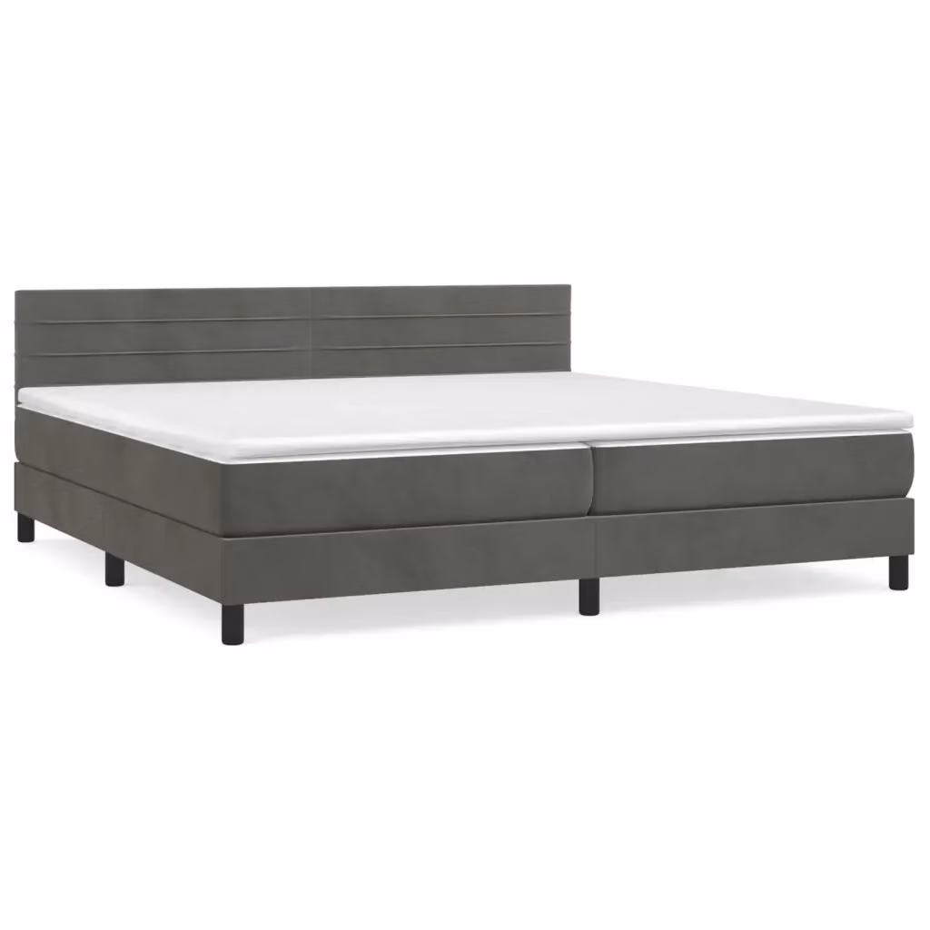 Letto Ibrido con Giroletto a Molle e Materasso vidaXL in Velluto Grigio e Bianco L: 200 cm, P: 200 cm, H: 203 cm – 2
