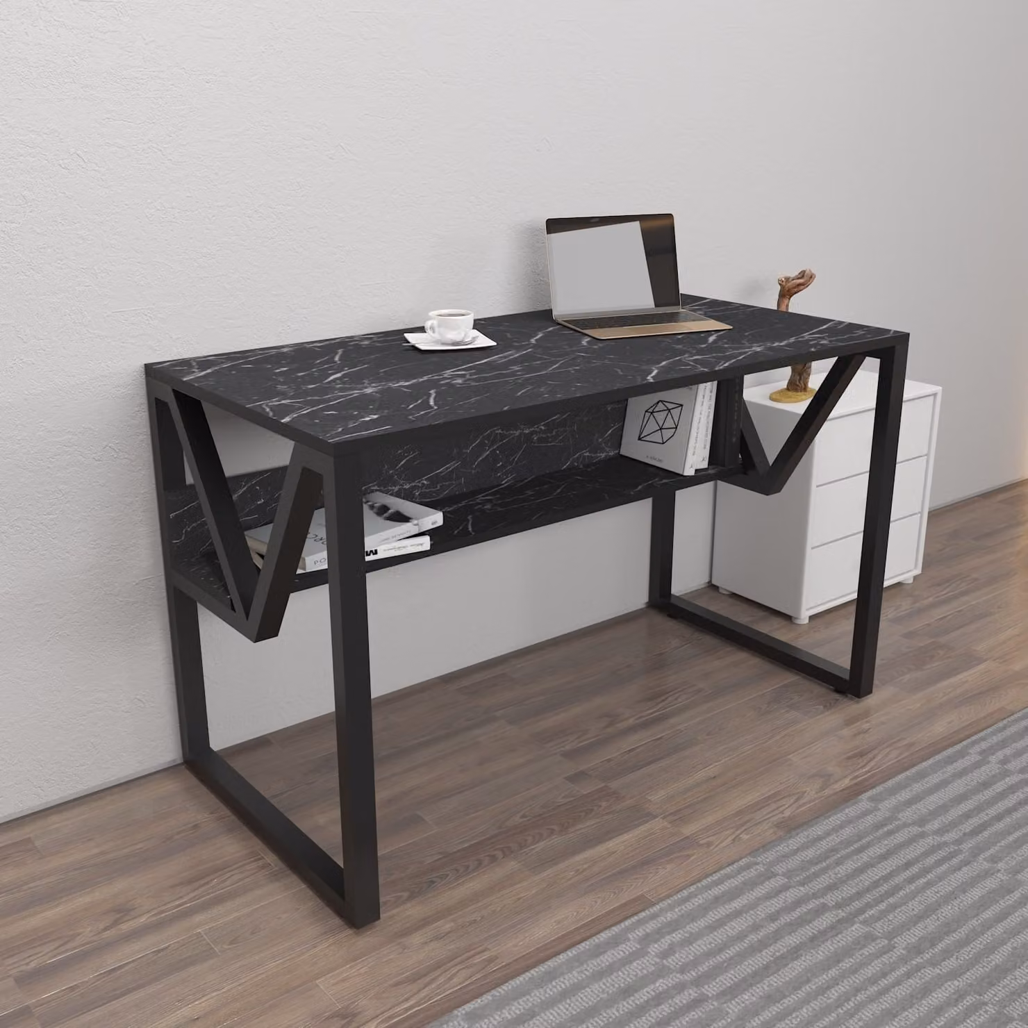 Skye Decor, Lona - Marble, Black, scrivania, nero, pannelli truciolari rivestiti al 100% in melamina, 120 x 60 x 72,8 cm