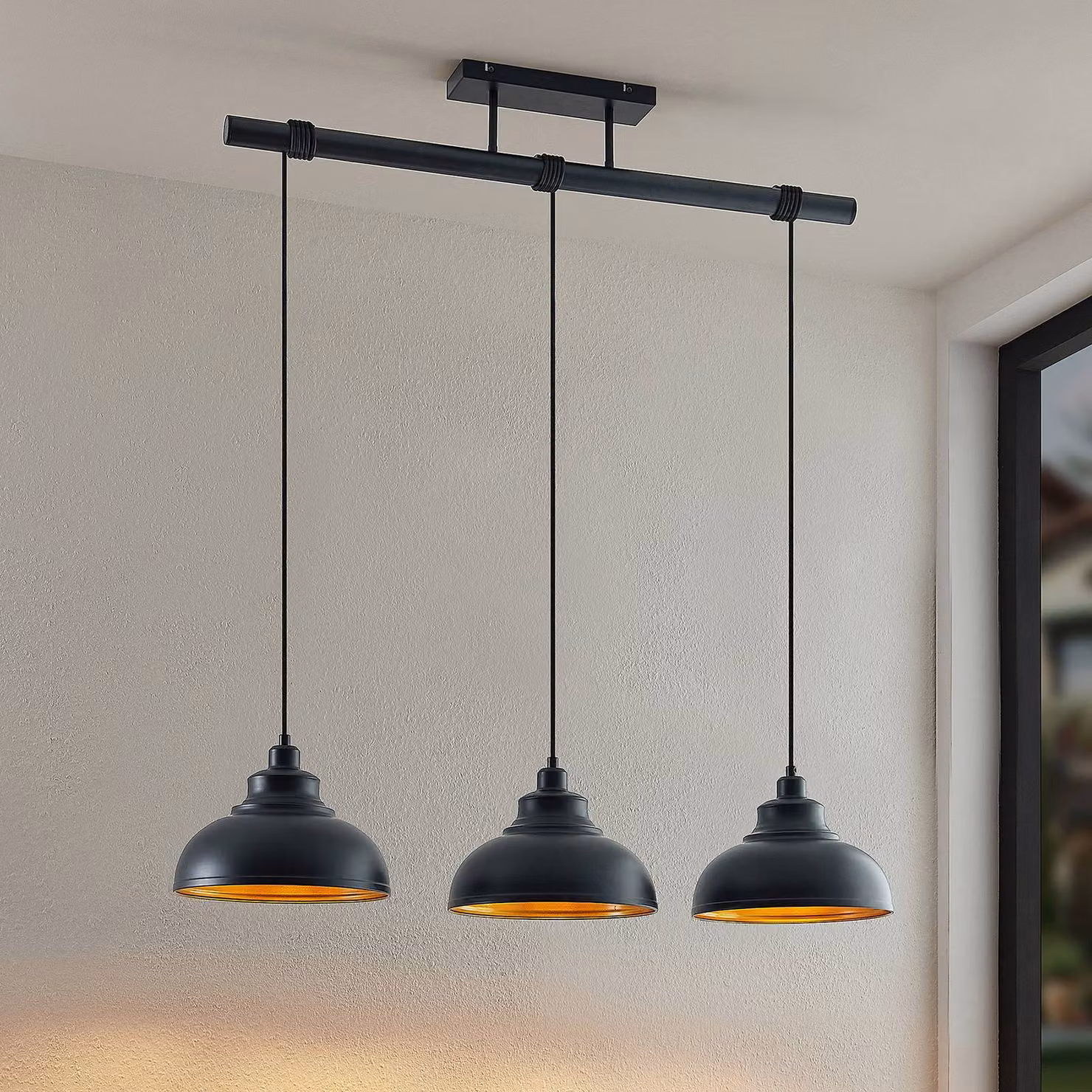 Lampada a sospensione Emna Lindby, dimmerabile, Nero, Soggiorno / Sala da pranzo, Metallo, Vintage, Lampada a sospensione