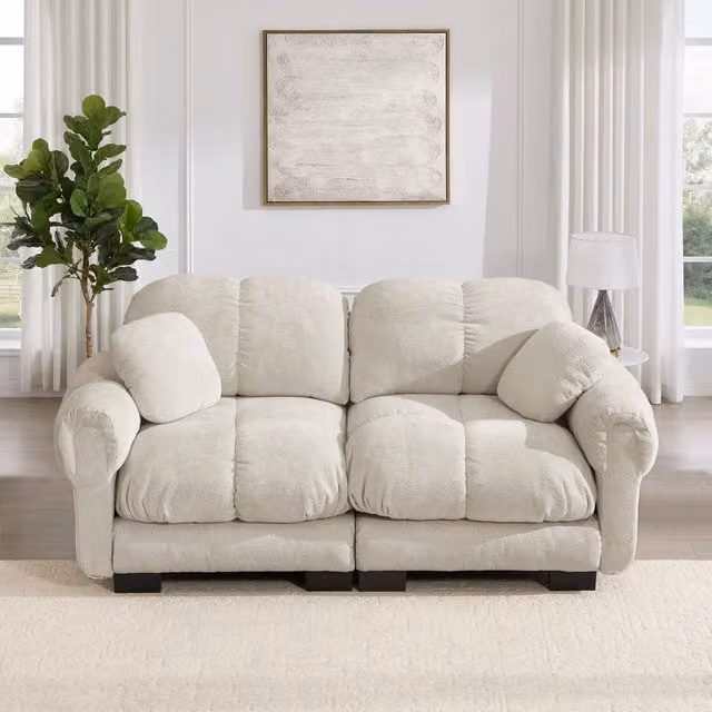 Divano modulare moderno Mivray in tessuto beige con cuscini inclusi L/P/H: 190 x 90 x 86 cm