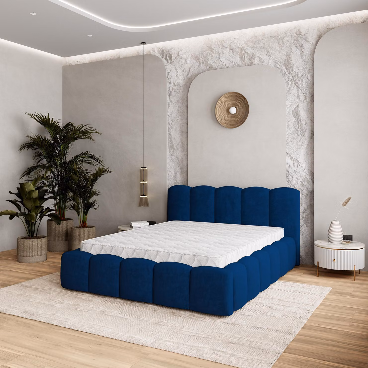 Letto imbottito Masseno FALINA K 200x200 cm, letto imbottito con cassetti - Blu, KRONOS 09