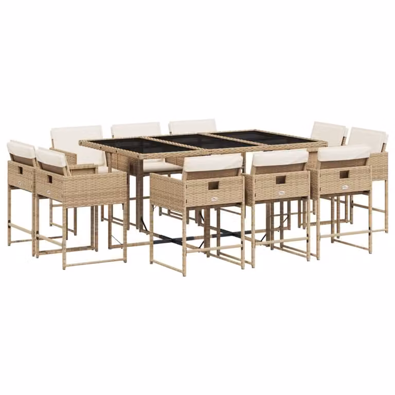 Set da Pranzo da Giardino 11 pz con Cuscini Beige in Polyrattan