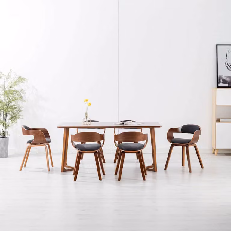 Set di 6 sedie da pranzo vidaXL in tessuto grigio e legno curvato marrone per cucina e sala da pranzo