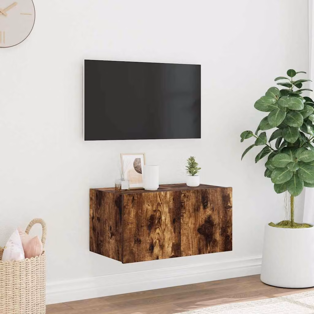 Mobile TV a parete vidaXL con luci LED integrate in rovere fumo, design minimalista, L 60 cm x P 35 cm x H 31 cm
