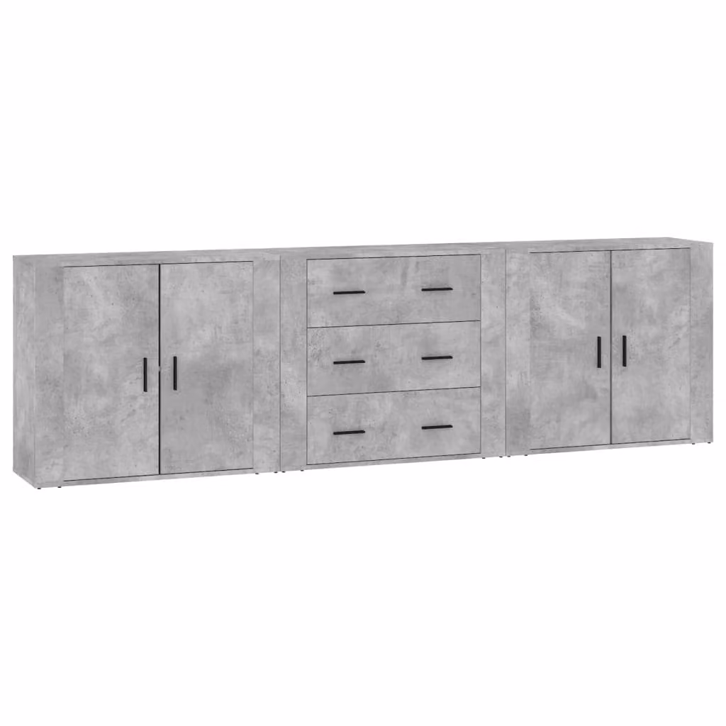 Credenze 3 pz Grigio Cemento in Legno Multistrato