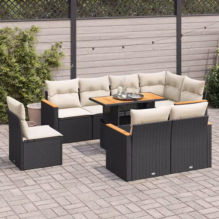 Maison Exclusive - Set Divani da Giardino 9 pz con Cuscini Nero Polyrattan Acacia