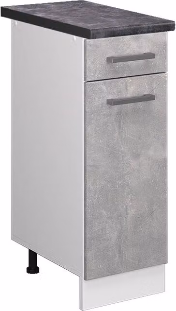 Mobiletto base per cucina Vicco R-Line Calcestruzzo/Bianco con PL Antracite, L: 30 cm, H: 60 cm, P: 81,6 cm
