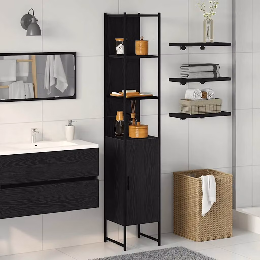 Mobile da bagno vidaXL nero con ante a battente e ripiani interni, L/P/H: 33 x 33 x 185,5 cm