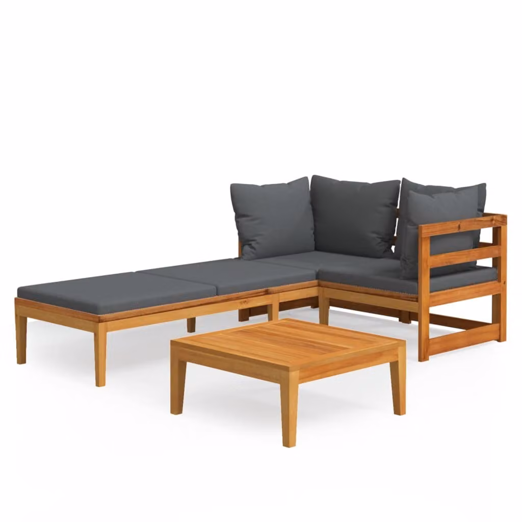 Set Divani Giardino 3 pz con Cuscini Grigio Scuro Legno Acacia