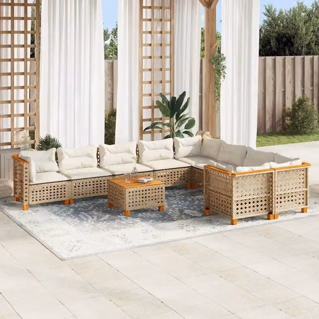 Set Divano da Giardino vidaXL in Polyrattan con Cuscini Beige e Tavolino da Esterno
