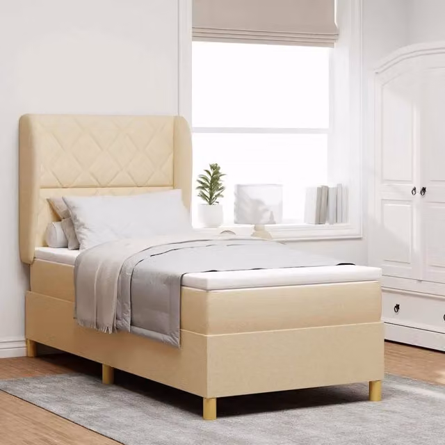 Letto a molle con testiera Crema 190 x 90 cm Tessuto 3340793
