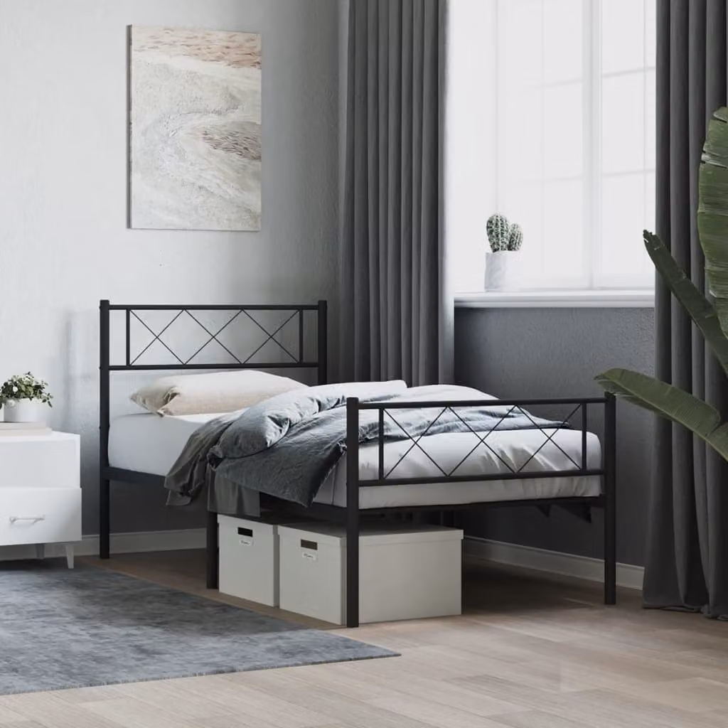 vidaXL Giroletto con Testiera e Pediera in Metallo Nero L: 196 cm, P: 79,5 cm, H: 90 cm