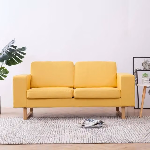 Divano a 2 posti moderno vidaXL in tessuto giallo con struttura in legno e cuscini inclusi