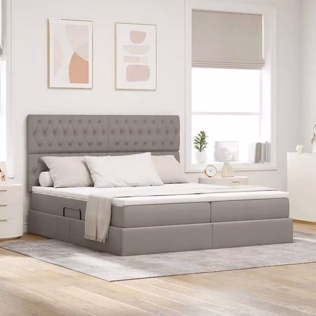 Letto con contenitore e illuminazione LED vidaXL in tessuto beige e grigio L: 180 cm, P: 200 cm, H: 204 cm – 1