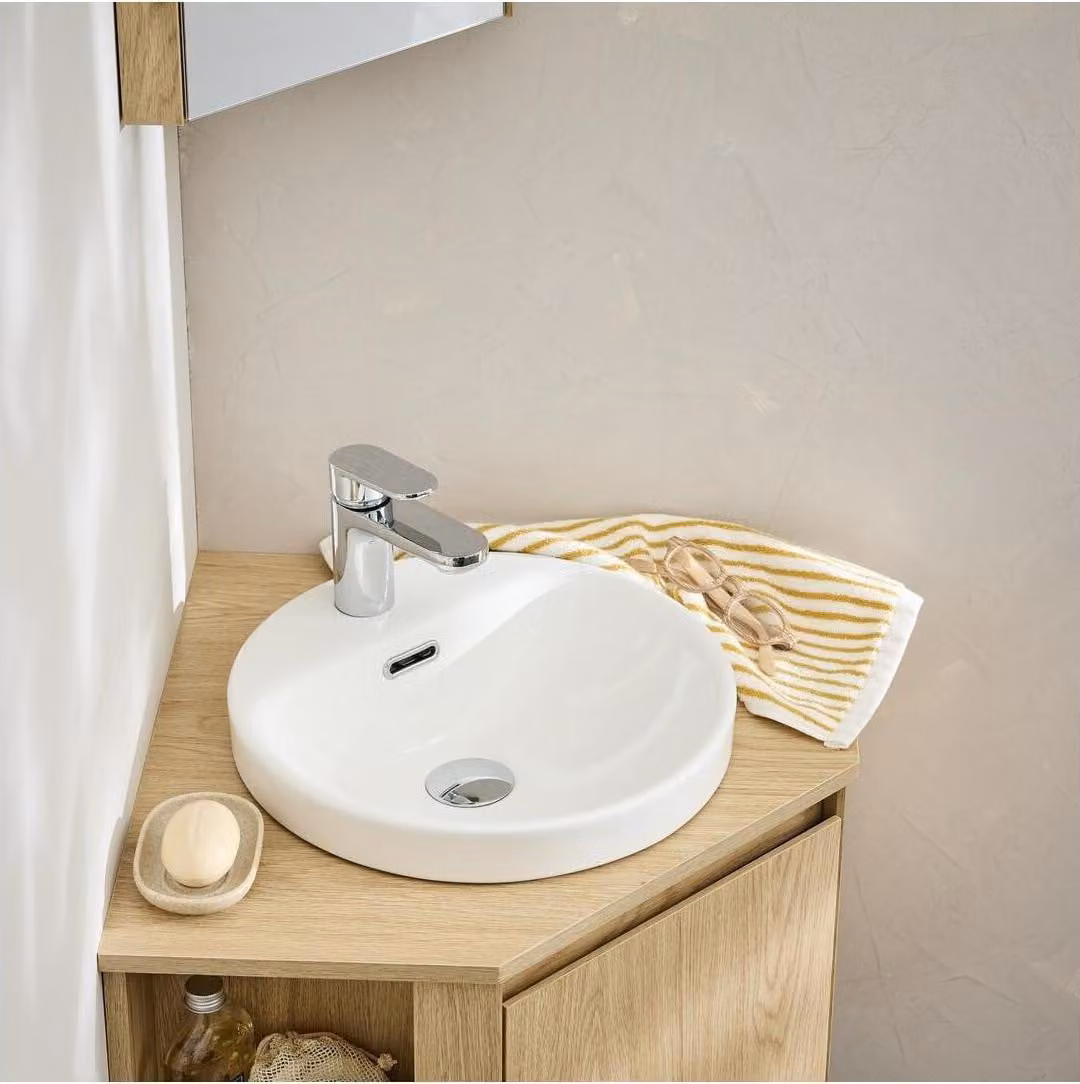 Lavabo semincasso rotondo in Vetroceramica bianca LEA 37cm