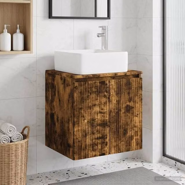 Mobile Lavabo da Parete Moderno vidaXL in Rovere Marrone Opaco L: 53 cm, P: 35 cm, H: 63 cm – 1