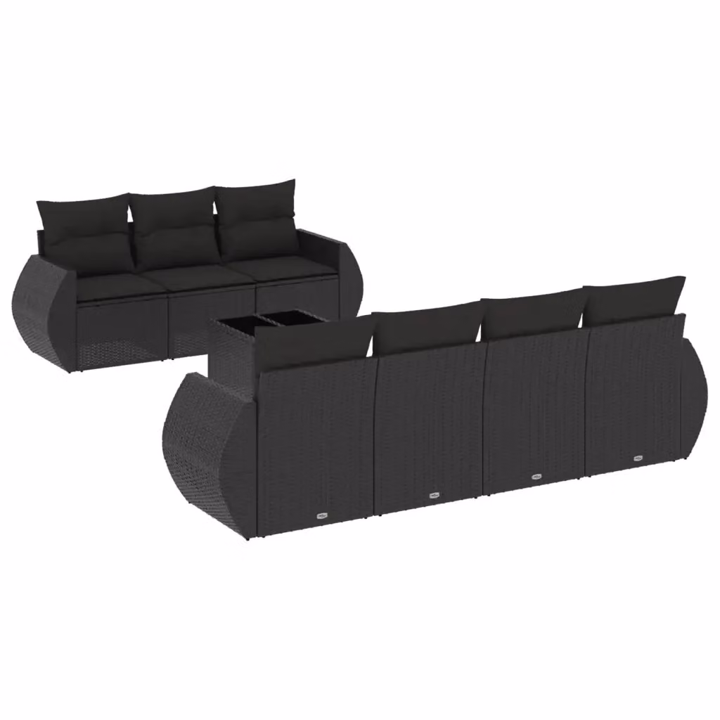 Set di divani da giardino vidaXL in polyrattan nero con 8 pezzi e cuscini inclusi – 2