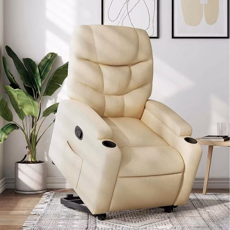vidaXL Poltrona Alzapersona Reclinabile Beige in Tessuto con Assistenza Elettrica per Senior