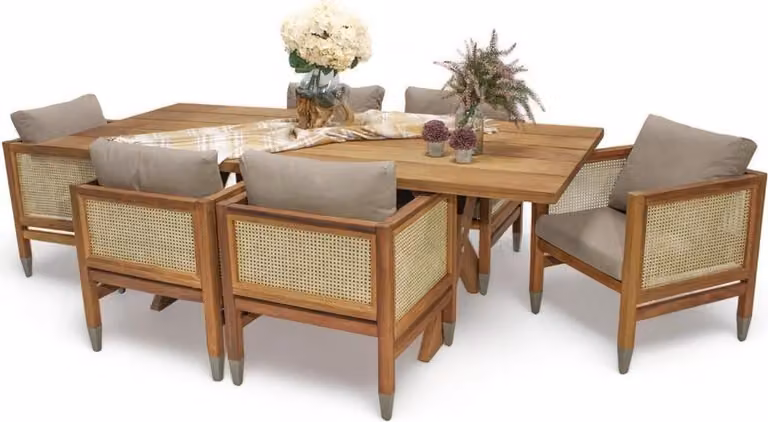 Gartenmöbel Garnitur Esstisch Holz 6x Stühle Designer Stilvoller Komplett