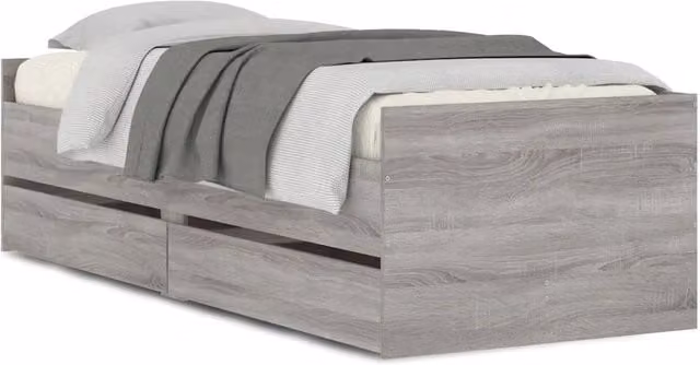 Letto singolo | Letto per adulti | Giroletto con Cassetti Grigio Sonoma 90x190 cm