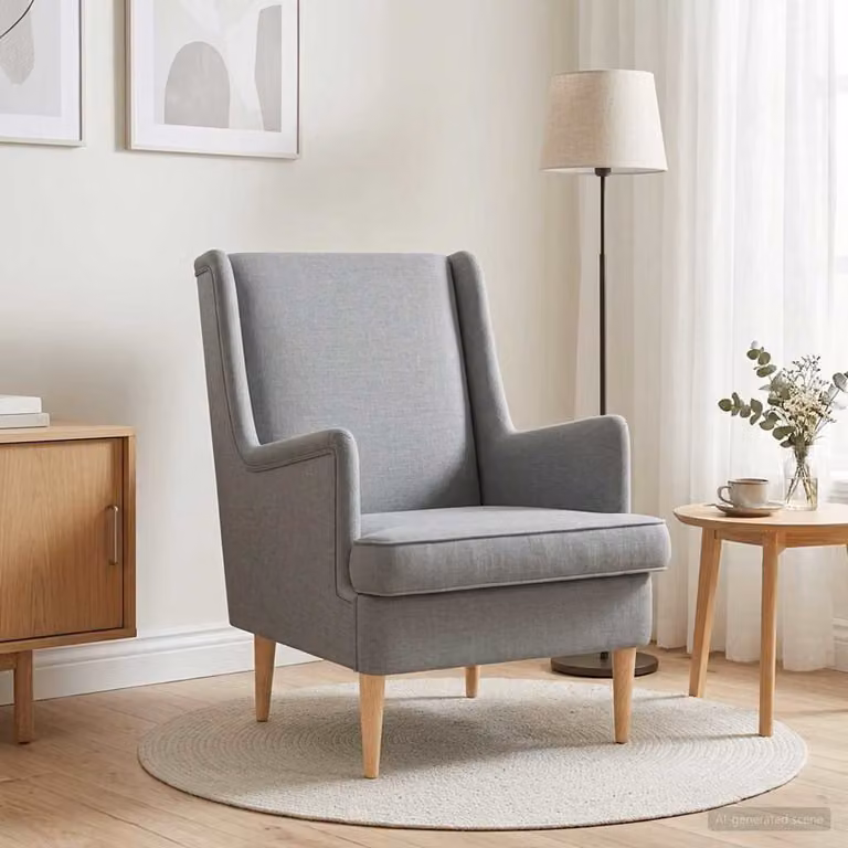 Poltrona Lounge Moderna vidaXL in Tessuto Grigio con Braccioli e Struttura in Legno e Metallo
