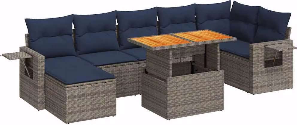 Set Divano da Giardino 8 pz con Cuscini Grigio in Polyrattan