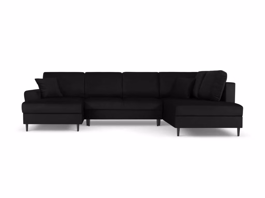 Divano panoramico convertibile Kyoto di Cosmopolitan Design con contenitore, modello a L con 7 posti, rivestimento in velluto nero, L/P/H: 313 x 194 x 88 cm – 2