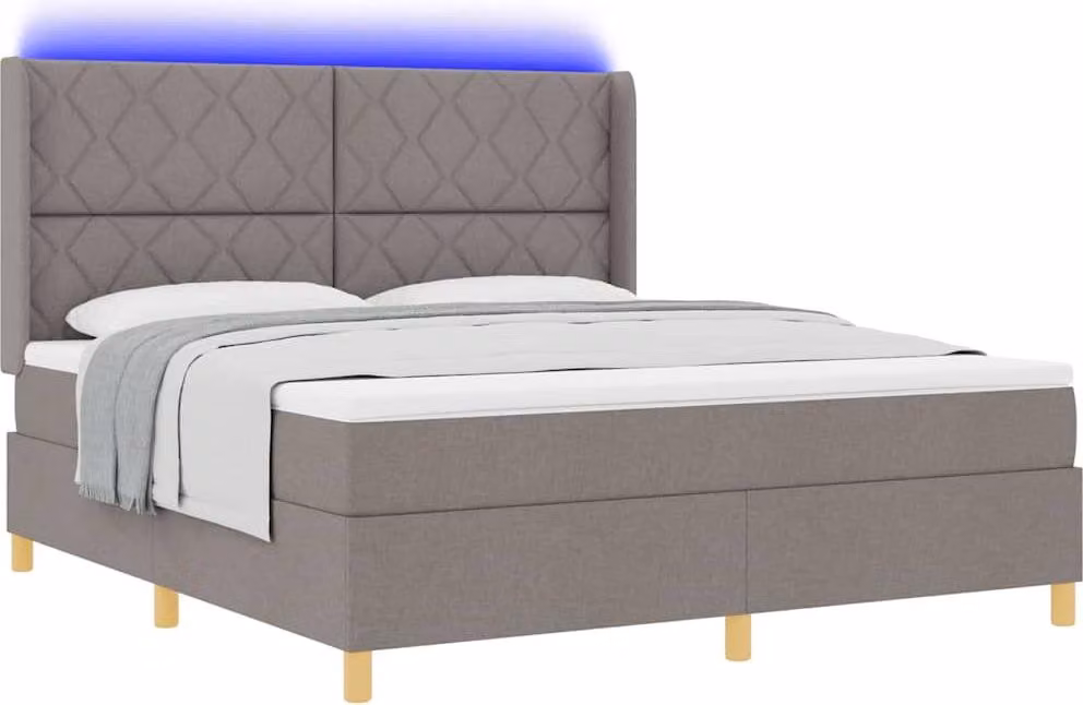 Letto boxspring con strisce luminose a LED, color taupe, 180 x 200 cm, rivestimento in tessuto